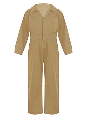 Oyolan Mono De Trabajo Para Niños Mono De Manga Larga Con Cremallera Jumpsuit Color Sólido Jumpsuit Cintura Elástica Pantalón Cargo Caqui 7-8 años