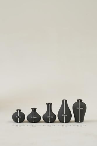 Image of PUREZENTO Black Japanese Ikebana Vase - Set of 5 | Unique Geometric Shapes Vase for Decor Centerpiece & Showpiece | Decorative Vases for Home, Living Room, Office & Tabletop Decorations