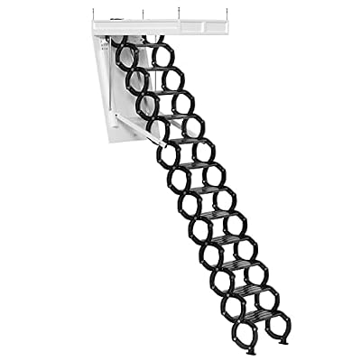 Topteng Aluminum Attic Ladder, 13 Steps Electirc Acctic Ladder Aluminum Folding Remote Control Loft Stairs 11.8ft, Length 35" to 50", Width 27.5"