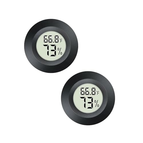 2pcs Mini Hygrometer Thermometer Indoor Outdoor Round Humidity Meter Temperature Gauge Humidity Sensor Fahrenheit Switchable Celsius Monitor for Humidor Reptile Jars 3D Printer