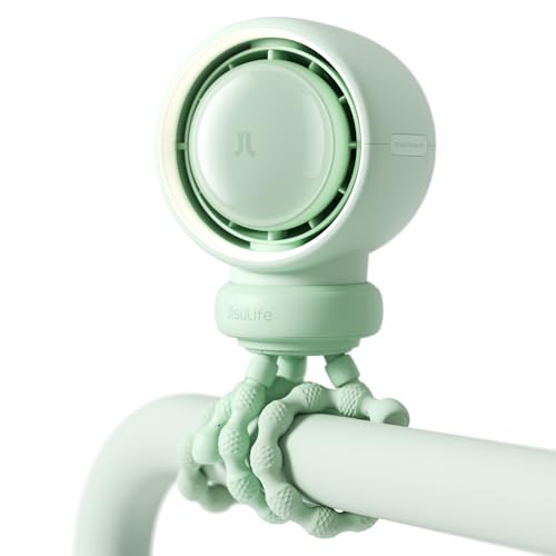 Image of JISULIFE Stroller Fan Large, Battery Baby Crib Fan, Portable Desk Car Seat Camping Fan with 5 Speeds, Air Purify and Air Turbo Tech, Bladeless, Food-Grade Gifts for Outdoor, Treadmill, Golf - Green