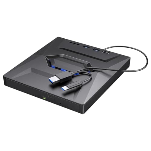 Unidad de CD/DVD ROM portátil 5 en 1 con Puertos USB/Tipo C y Lector/regrabador Discos SD/TF for Mac/Linux, Windows XP/10/8/7, PC