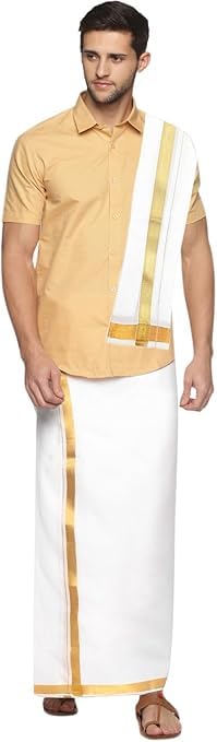 Baumwoll-Dhoti Und Angavastram-Set Für Männer Südindisches Veshti Mundu Gamcha Lungi Traditionelles Kleid