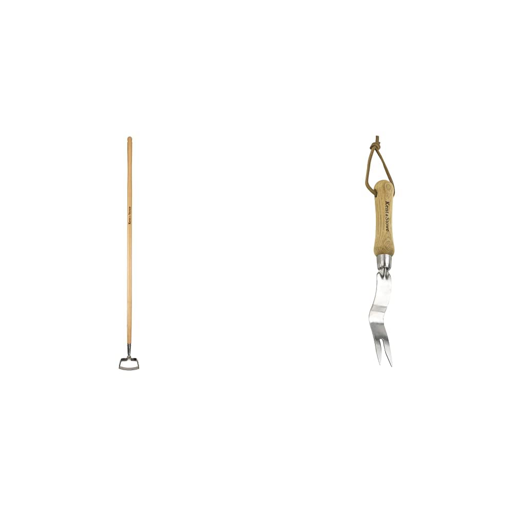 Kent & Stowe Langstiel Pendelhacke – Gartenhacke aus Edelstahl & Hand Wurzelstecher – Unkrautstecher aus Edelstahl für Gras- und Erdflächen, Unkrautentferner mit Stiel aus Eschenholz, Länge: 30 cm