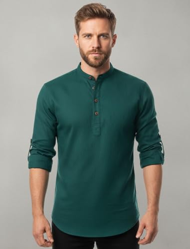 Image of FINIVO FASHION Combo of Men's Cotton Blend Solid Regular Fit Full Sleeve Straight Short Kurta Shirt, Casual and Formal Wear