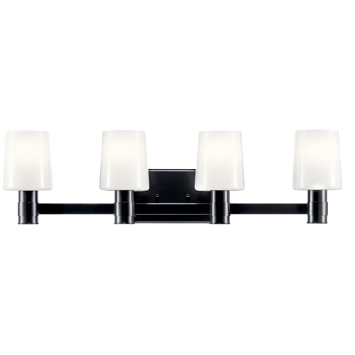 Image of Kichler Adani 4-Light Bathroom Vanity Light Fixture with Opal Glass in Black, Modern Wall Mount Lighting for Bathroom Over Mirror and Vanity (8.25 in x 30 in), 55177BK