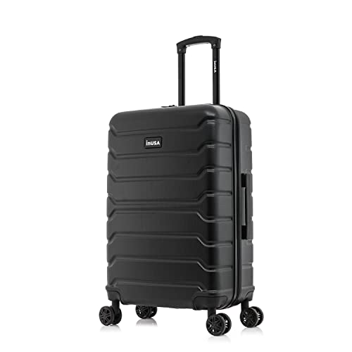 Image of InUSA TREND Luggage with Spinner Wheels | Durable lightweight Hardside Suitcase, Travel bag with Handle and Trolley, 24-Inch Medium Checked luggage | Black