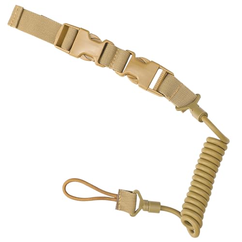 Tactical Pistol Lanyard 3 Colors Pistol Retention Lanyard for Military Police Law Enforcement Security Spring Strap Anti-Loss Elastic Pistol Coil Lanyard with Detachable Buckle for Belt MOLLE Backpack