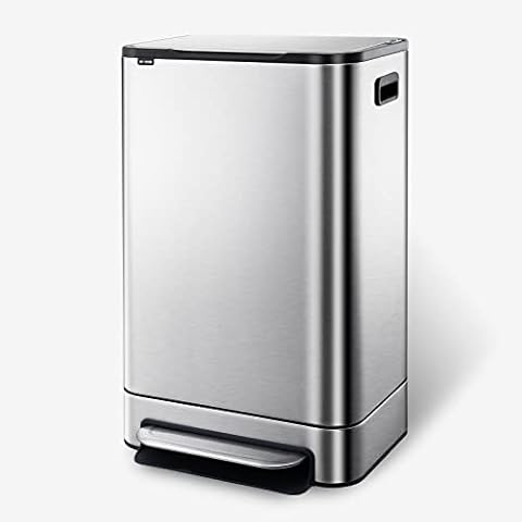 ELPHECO Stainless Steel Kitchen Bin 50 L Garbage Waste Bin with Durable Pedal, 13 Gallon Pedestal Waste Bin, Removable Plastic Inner Bucket Waste Bin for Office Cover