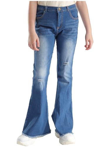 renvena Jeans Kids Girls Flare Jeans Bell Bottoms Denim Pants Split Raw Hem Summer Casual Denim Trousers3