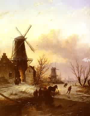 Peinture à l'huile paysage hollandais Spohler pour salon élégant