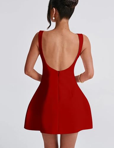 Image of YMDUCH Women's Sexy Sleeveless Crew Neck Backless A-line Party Short Mini Dress