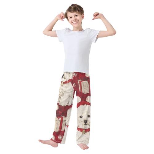 ZZXXB Xmas Bichon Snow Boys Long Pants Soft Trousers Elastic Waist Kids Lounge Bottoms with Pockets S-XL2