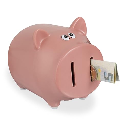 Relaxdays Tirelire en Forme de Cochon, avec Ouverture, pour Petits et Grands, HLP 12,5 x 12 x 14 cm, Rose