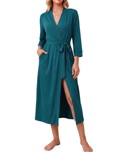 Image of Ekouaer Women Robes Long Knit Bathrobe Soft Kimono Loungewear with Pockets