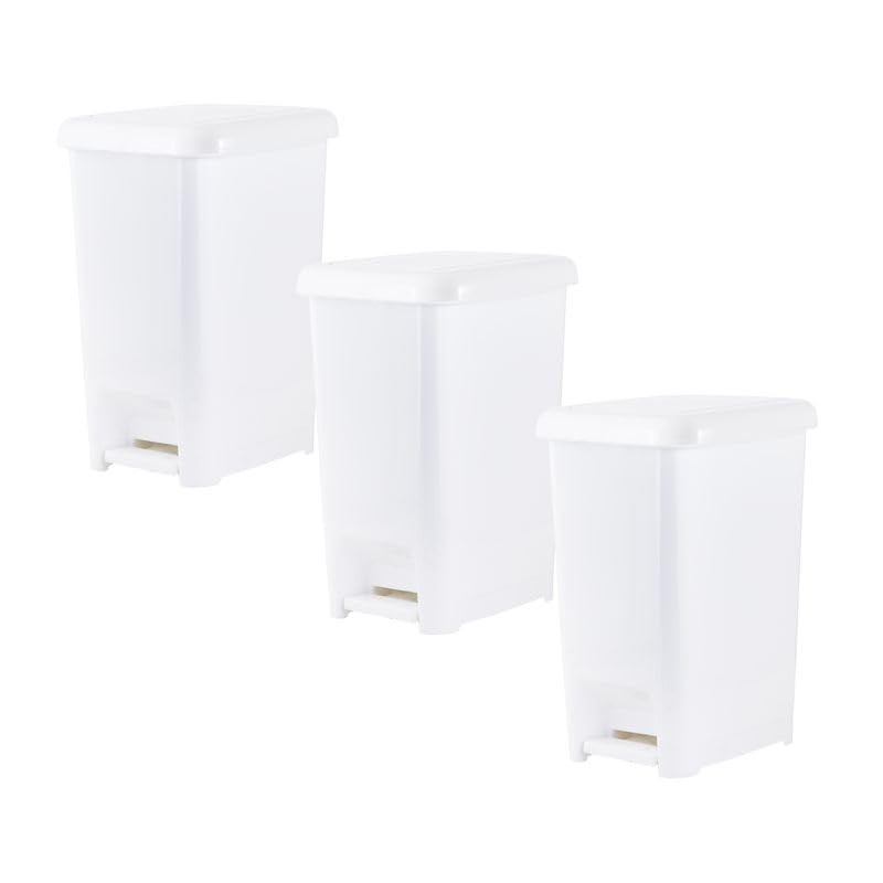 Image of Superio Slim Step On Pedal Plastic Trash Can, Waste Bin for Under Desk, Office, Bedroom, Bathroom, Kitchen (2.5 gal) (White 3 Pack)
