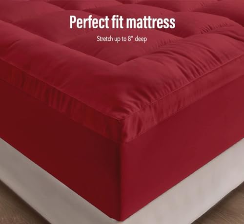 Image of Cloth Fusion 600 GSM Mattress Topper King Size Bed, Extra Thick 2 inch Bed Topper for Improved Sleep Quality and Enhanced Comfort (72x72 inches, Maroon)