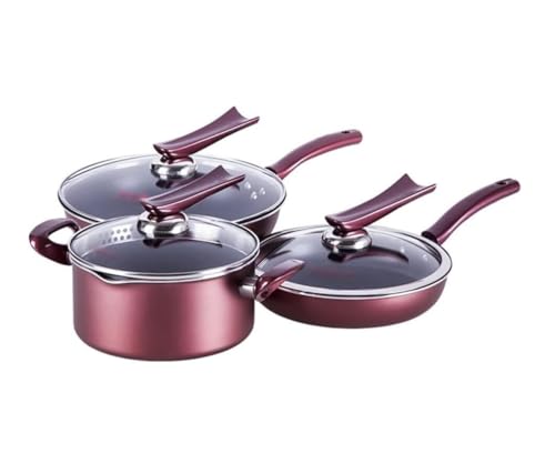 Batería de Cocina Mangos Juego De Utensilios Cocina 3 Piezas, Sartén Wok, Olla Para Sopa Con Tapa Vidrio, Ollas Antiadherentes Aleación Aluminio Para Juego de Ollas Utensilios