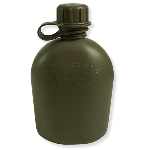 M MCGUIRE GEAR GI Durable 1 Qt. Rugged Plastic Canteen Water Bottle with Leak Resistant Cap, made of 100% durable polyethylene plastic, for Outdoor, Hiking, Camping Use, Olive Drab - Made in USA