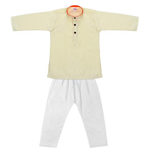 Image of superminis Baby Boys Cotton Solid Ethnic Wear Kurta Pyjama Set With Wooden Button