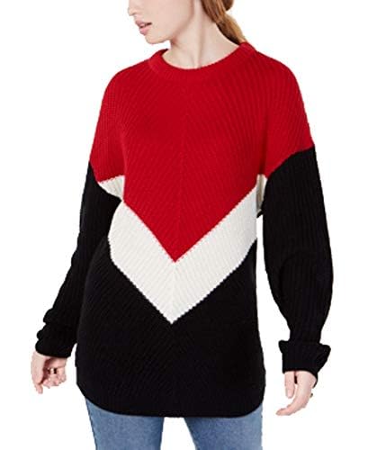 Planet Gold Juniors' Colorblocked Chevron Sweater (Tango Red Combo, L)2