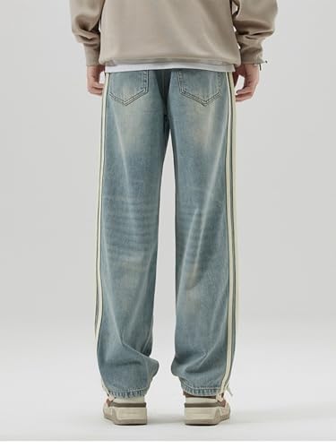 Pants Trousers Denim Spring and Autumn Washed Striped Wide Leg Jeans for Men High Street Loose Straight3