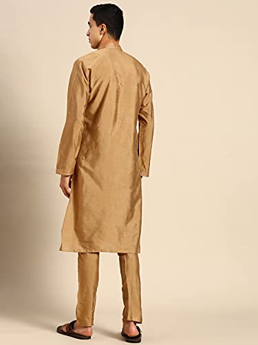 Image of Rajubhai Hargovindas Men's Banarasi Cotton Silk Thread Work Kurta Set With Churidar