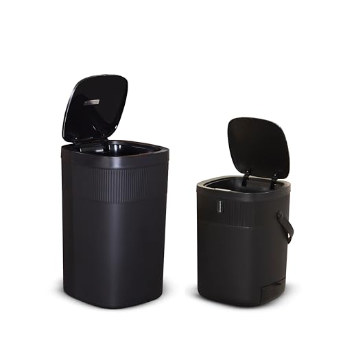 Ninestars Touch Tap & Motion Sensor Combo Trash Can for Kitchen and Bedroom, 13 Gal 50L/3 Gal 12L High-Grade ABS Body (Rectangular, Black)