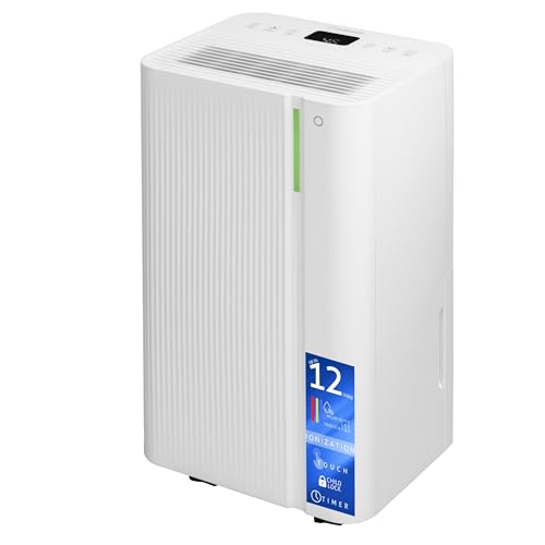 Deshumidificador Turbionaire LEVI 12 ION, 12L/24h, Purificación por Ionización, Silencioso 38 dB, Depósito 1,8L, Control Táctil Digital, Indicador LED de Humedad, Temporizador, Auto-Restart