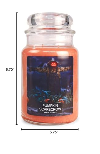 Village Candle Pumpkin Scarecrow Large Glass Apothecary Jar, Scented Candle, 21.25 oz., Orange