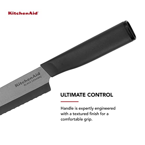 Kitchenaid Classic Ceramic Serrated Bread Knife With Custom-Fit Blade Cover, Sharp Kitchen Knife, Dishwasher-Safe, 8-Inch, Black #TOP3