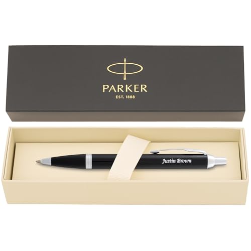 Image of Parker IM Ballpoint Pen, Black Lacquer with Chrome Trim, Personalized Laser Engraving, Blue Ink, Official Parker Gift Box, Graduation and Retirement Gift