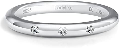 Ladylike 925 Sterling Silver Stackable Band Rings 18K White Gold Plated Moissanite Wedding Bands Lab Created Diamond Rings 3 Stone Anniversary Rings for Women Valentines Day Gifts Moissanite Rings, Size 9