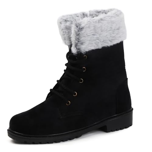 Denill Women's Black Winter Boots with Faux Fur & Lace-Up Design ...