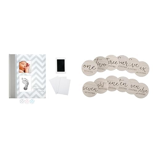 Pearhead Baby Journey Bundle - Memory Book & Wooden Milestone Photo Cards