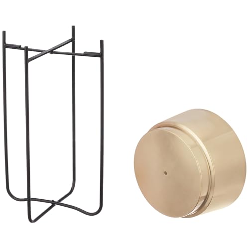 Image of amazon basics Planter Flower Pot with Stand | for Home Decor | (Medium) (Antique Gold and Copper Finish)
