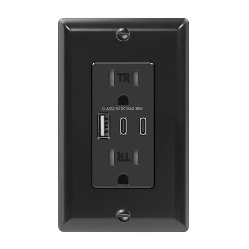 ECOELER Black USB Wall Outlets with Dual Type C & A Port 15A TR Receptacle