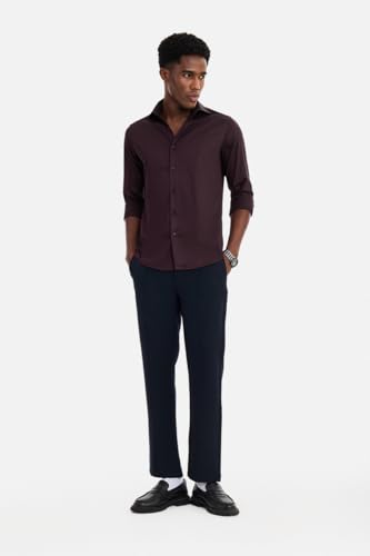 Image of SNITCH Men Formal Shirt | Tailored Slim Fit Full Sleeve Spread Collar Solid Style | Breathable Polyester Viscose Blend Twill Fabric for Office & Evening