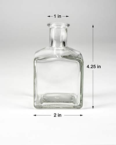 Serene Spaces Living Glass Bottle Bud Vases Set Of 6, Vintage Square Bottle Style - Elegant Vases, 4.5" Tall By 2" Square #TOP3