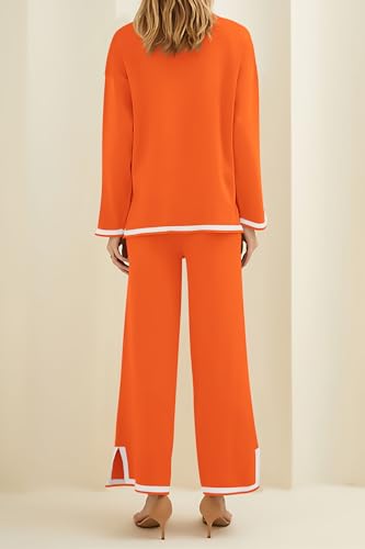 PRETTYGARDEN Women's 2 Piece Fall Knit Sweater Set Long Sleeve Tops Wide Leg Pants Sweatsuit Tracksuit Outfit Winter Clothing