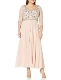 J Kara Women's Plus Size 3/4 Sleeve V-Neck Beaded Top Long Gown, Blush/Mercury, 16W