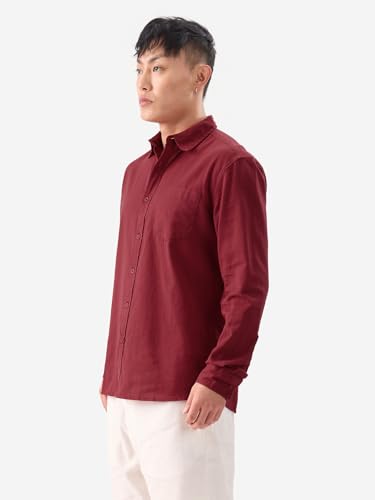 Image of The Souled Store Bold Black Men and Boys Long Sleeve Collared Neck Buttoned Front Regular Fit Cotton Linen Shirts