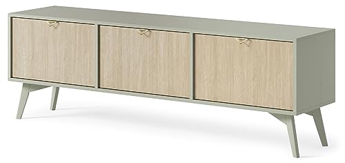 Mueble de TV 158 cm Forest, Mueble de televisor, Mueble de televisión, Color eucalipto Beige, Muebles de salón, Mueble de TV con Patas (Eucalipto)
