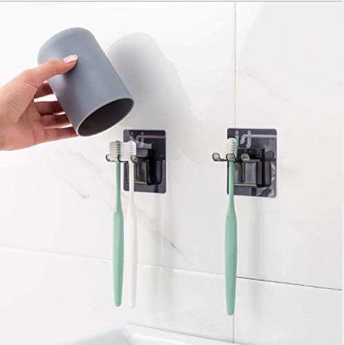 Wall-Mounted Toothbrush Holder and Grey Mug Set, no Need for Drilling and self-Adhesive, Minimalist Design - Space Saving and hygienic Solution, 2 Pieces