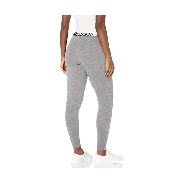 Tommy-Hilfiger-Womens-Retro-Style-Hilfiger-Logo-Graphic-Leggings-Pant-Lounge-Pj Tommy Hilfiger Women's Loungewear Retro Style TH Graphic Logo Pajama Bottom Legging Pant Pj, Heather Grey with Navy Blazer Blue/Apple Red, X-Large US