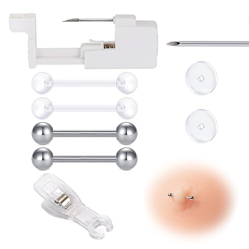 AceFun Professional Nipple Piercing Kit Needle Set Disposable Nipple Piercing Gun Belly Button Lip Tongue Ear Body Piercing Needle Tool Sets Stainless Steel for Women/Nipple Piercing Tools