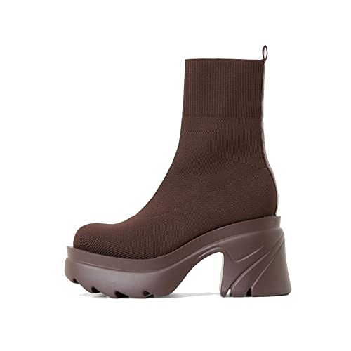 Keleimusi Womens Lugs Chunky Platform Sock Boots Knit Block Heeled Ankle Booties cover