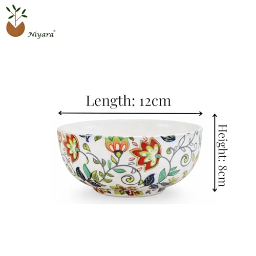 Image of Niyara Stoneware Handmade Ceramic Stylish Premium Serving Bowls /Salad Tray Microwave Dishwasher Safe (Heritage Floral Small Bowls)