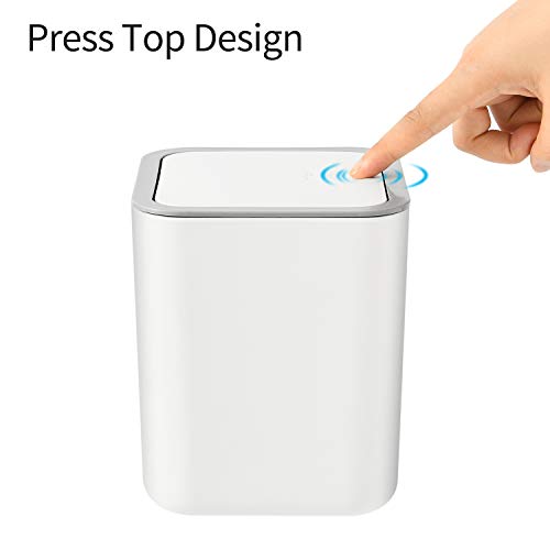 0.6 Gal Mini Desktop Trash Can With Lid, Small Square Countertop Garbage Bin, Plastic Tiny Tabletop Wastebasket For Office/Kitchen/Coffee Table, White #TOP2