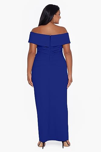 Image of Xscape Womens Plus Size Long Off The Shoulder Scuba Crepe Slit Dress